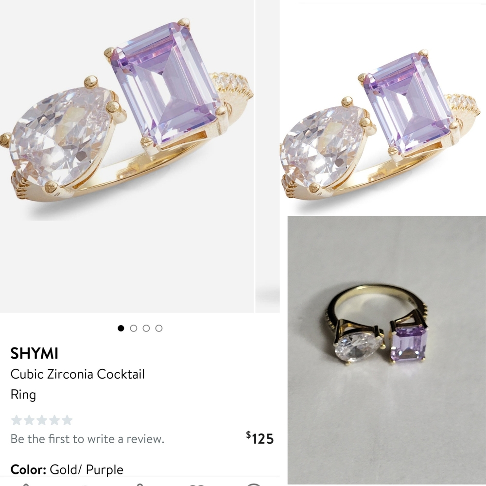 YMI Gold 925 and Purple Cubic Zirconia Cocktail Ring. Without Pack. #96